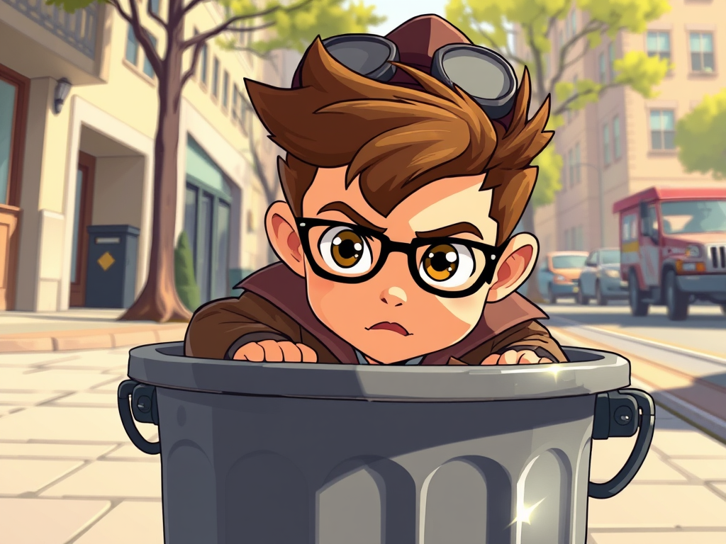 Nate the Great is in the garbage can